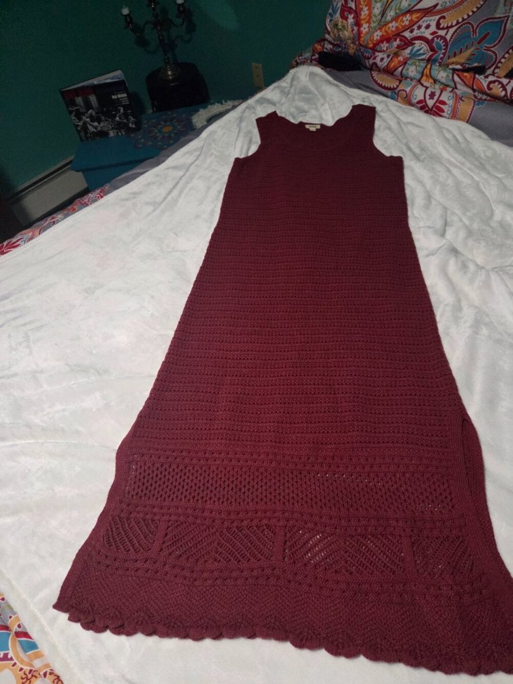 ana Womens Terracotta Red Crochet Knit Maxi Dress Sleeveless BEACH Festival